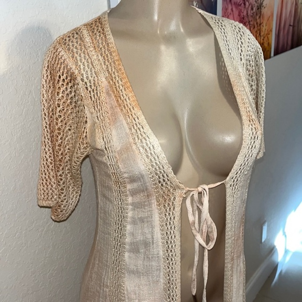 NWT$80🔥 ELAN INTERNATIONAL Crochet Detail Long Kimono swimsuit coverup Size M - Picture 4 of 14
